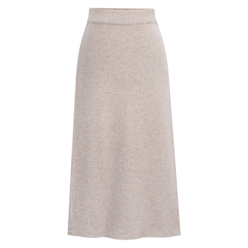 Women's High-Waisted Wool Midi Skirt