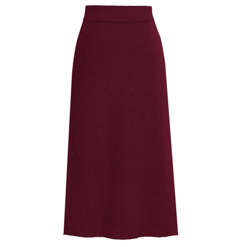 Women's High-Waisted Wool Midi Skirt