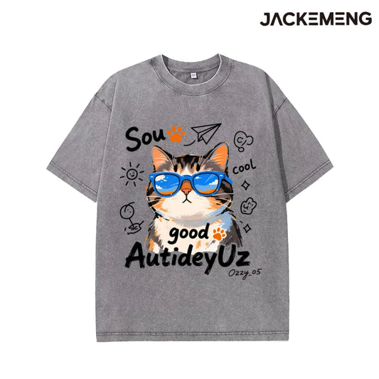 Oversized Cool Cat Graphic T-Shirt