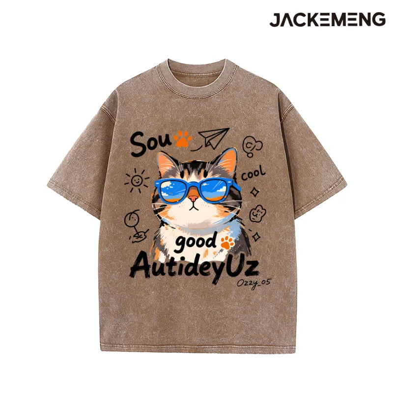 Oversized Cool Cat Graphic T-Shirt