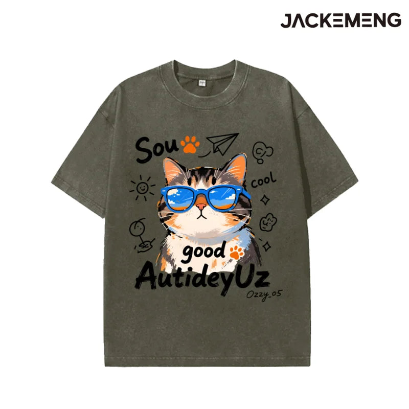 Oversized Cool Cat Graphic T-Shirt