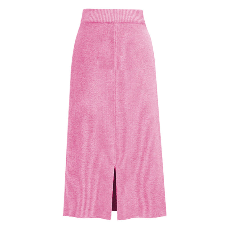 Women's High-Waisted Wool Midi Skirt