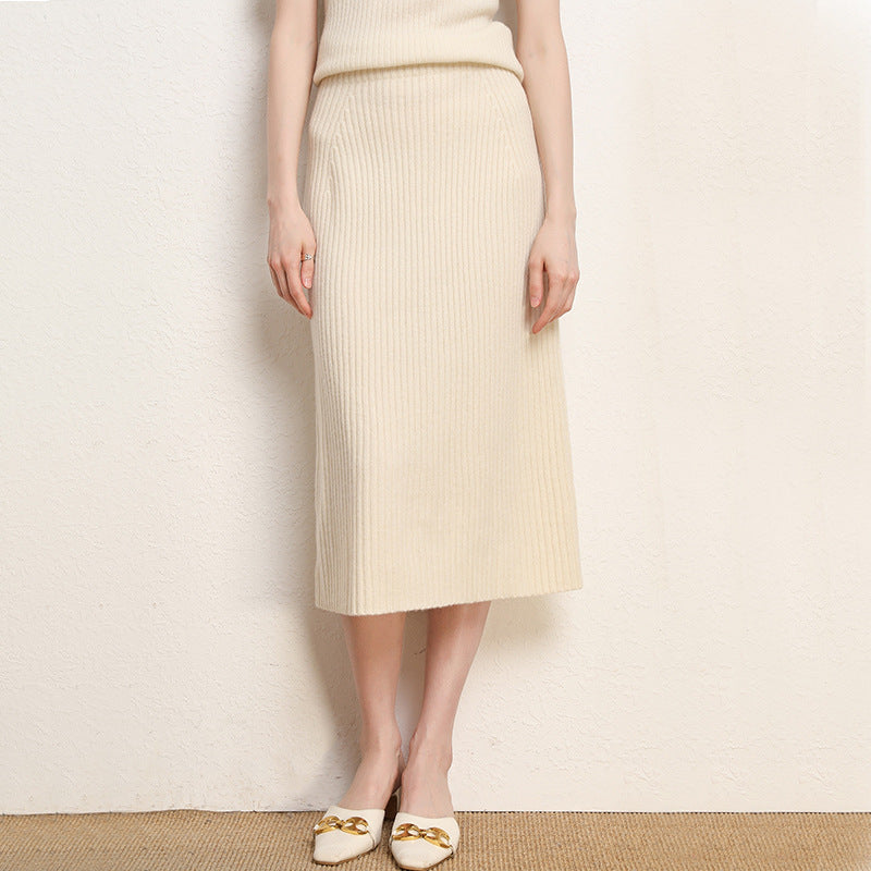 Women's High-Waisted Wool Midi Skirt