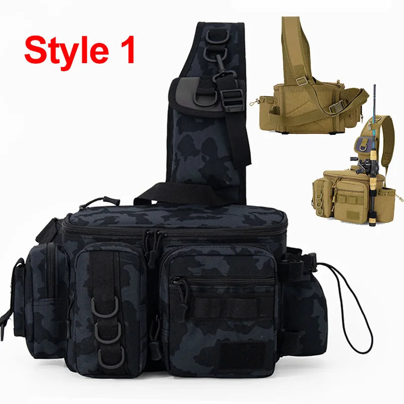 Fishing Tackle Backpack with Rod Holder