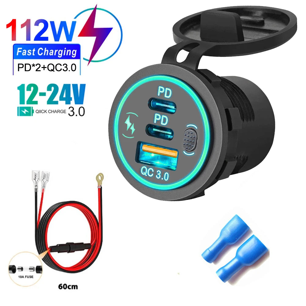 112W Dual Fast Car Charger – PD & QC 3.0