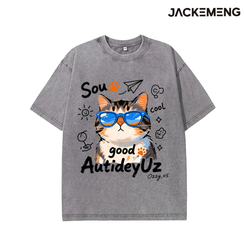 Oversized Cool Cat Graphic T-Shirt