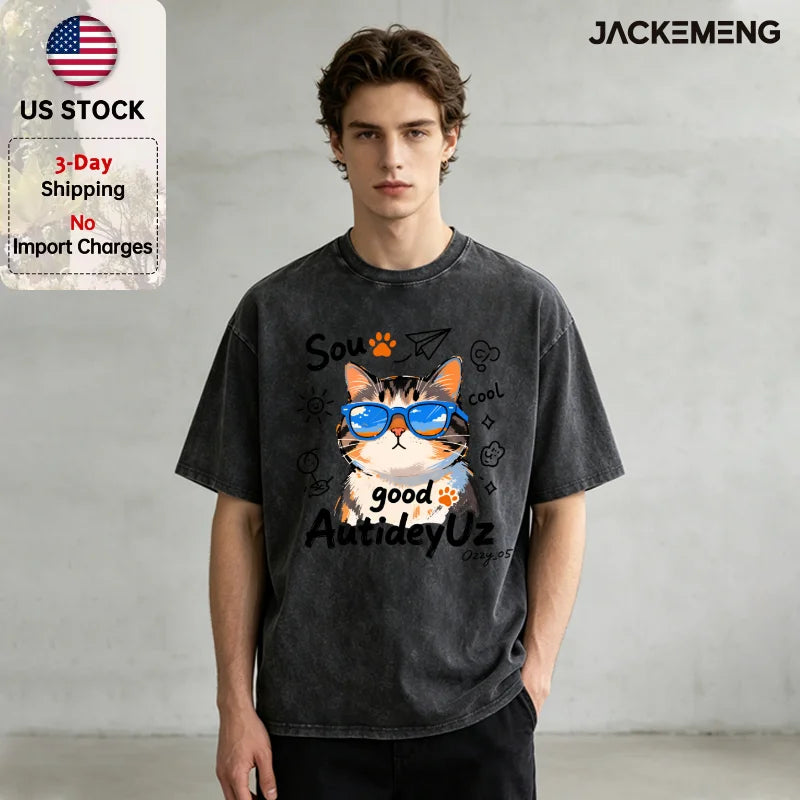 Oversized Cool Cat Graphic T-Shirt