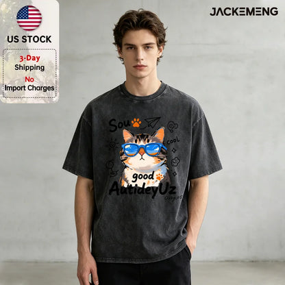 Oversized Cool Cat Graphic T-Shirt