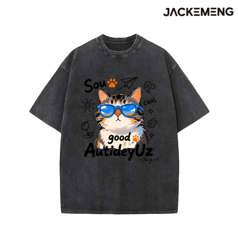 Oversized Cool Cat Graphic T-Shirt