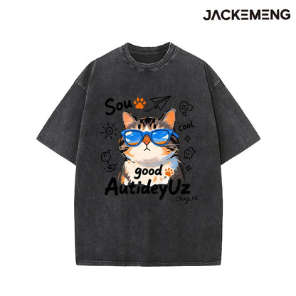 Oversized Cool Cat Graphic T-Shirt