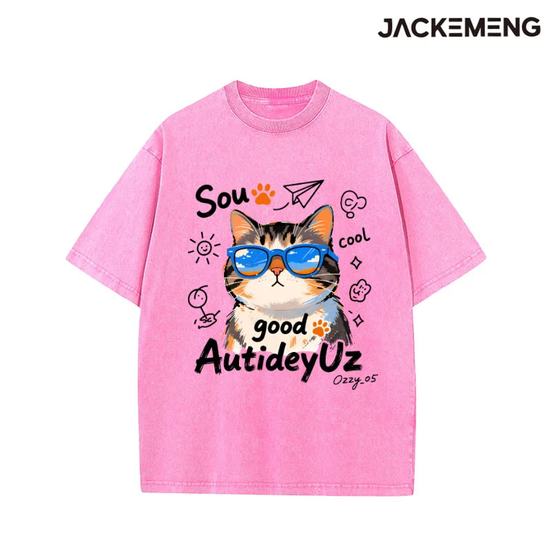Oversized Cool Cat Graphic T-Shirt