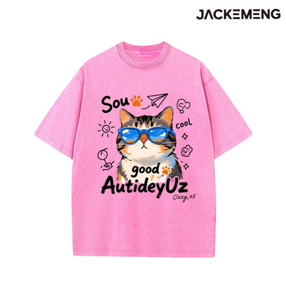 Oversized Cool Cat Graphic T-Shirt