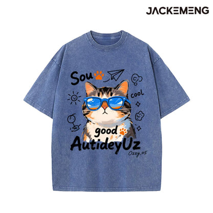 Oversized Cool Cat Graphic T-Shirt