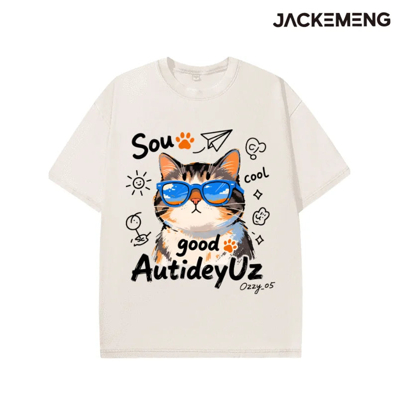 Oversized Cool Cat Graphic T-Shirt