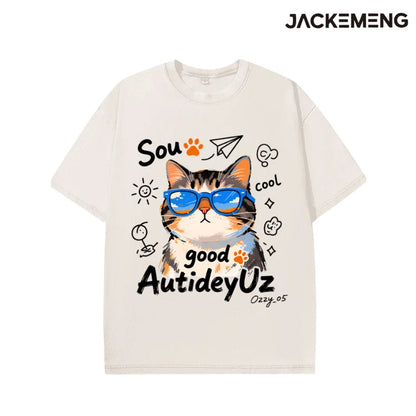 Oversized Cool Cat Graphic T-Shirt
