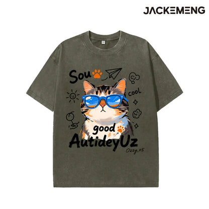 Oversized Cool Cat Graphic T-Shirt