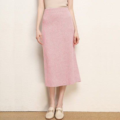 Women's High-Waisted Wool Midi Skirt