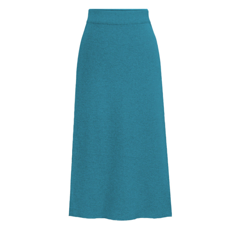 Women's High-Waisted Wool Midi Skirt