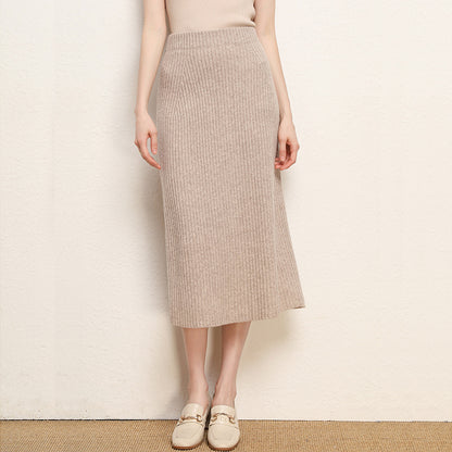 Women's High-Waisted Wool Midi Skirt