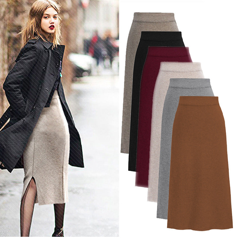 Women's High-Waisted Wool Midi Skirt