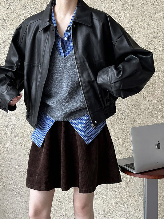 Women's Oversized Faux Leather Biker Jacket