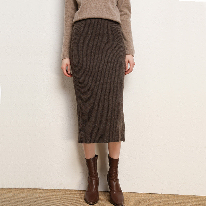 Women's High-Waisted Wool Midi Skirt