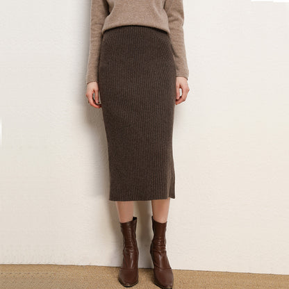 Women's High-Waisted Wool Midi Skirt