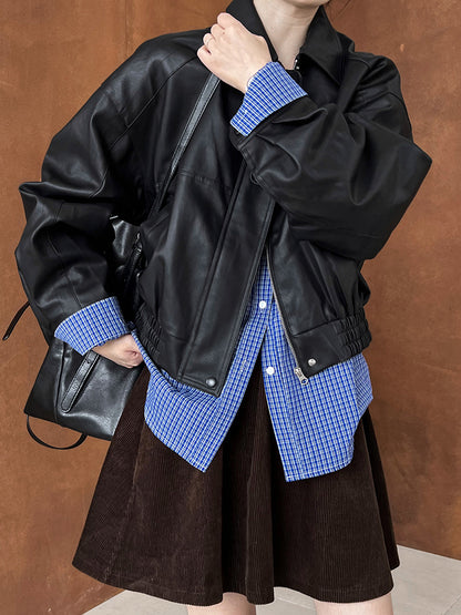 Women's Oversized Faux Leather Biker Jacket