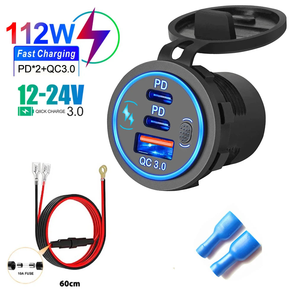112W Dual Fast Car Charger – PD & QC 3.0