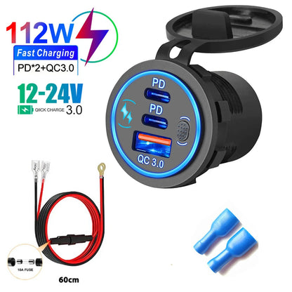 112W Dual Fast Car Charger – PD & QC 3.0