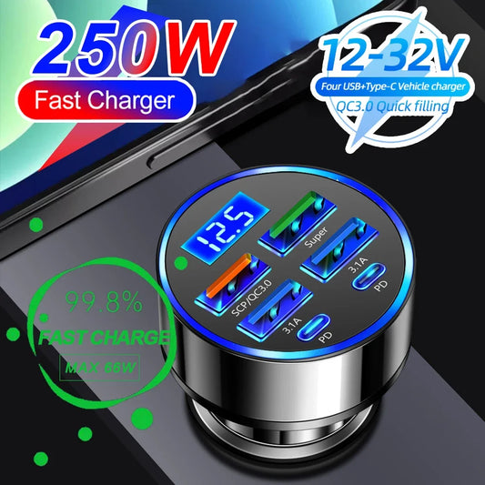 250W Multi-Port Car Charger with Digital Display
