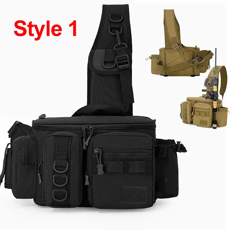 Fishing Tackle Backpack with Rod Holder
