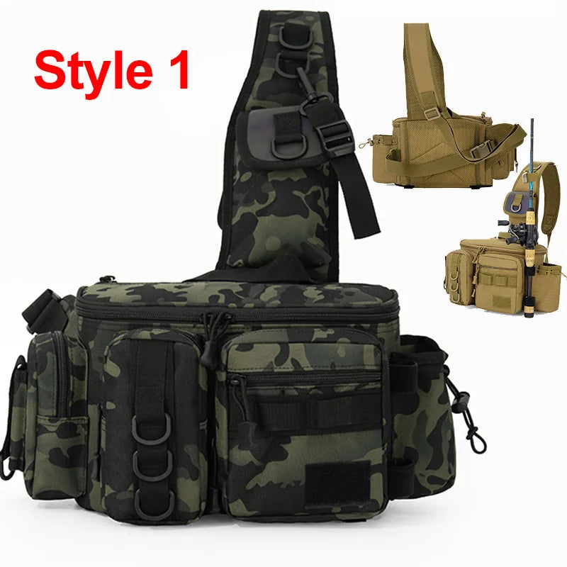 Fishing Tackle Backpack with Rod Holder
